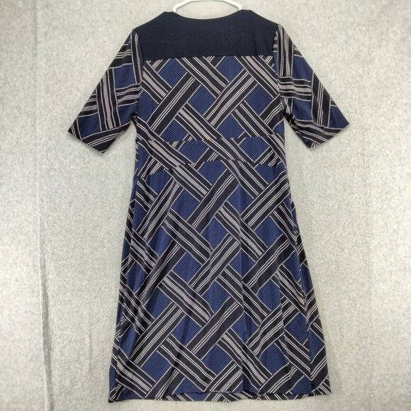 Pea in thePod Maternity Dress Wmns Sz L Navy Blue White Weave Pattern 3/4 Sleeve - Picture 7 of 11